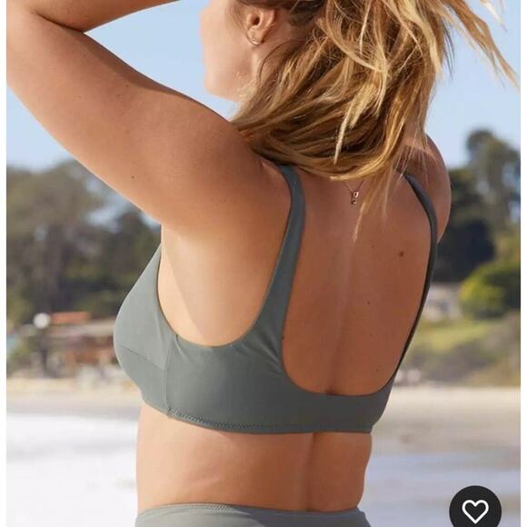 Aerie Women’s Sz Large Wide Strap Scoop Bikini Top Olive Green Stretch NWT - Picture 2 of 6